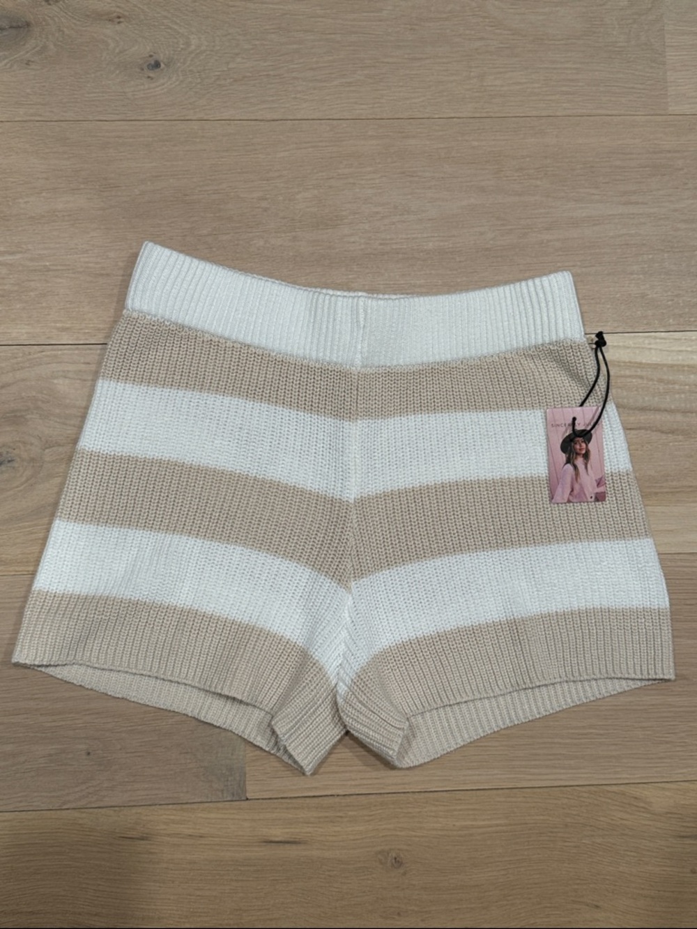 Sincerely Jules White and Tan Stripe Cotton shorts NWT M